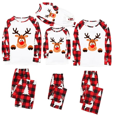 

Christmas Pajamas for Family Funny Elk Deer Graphic Matching Pjs Sets Soft Red and Black Plaid Long Sleeve Sleepwear