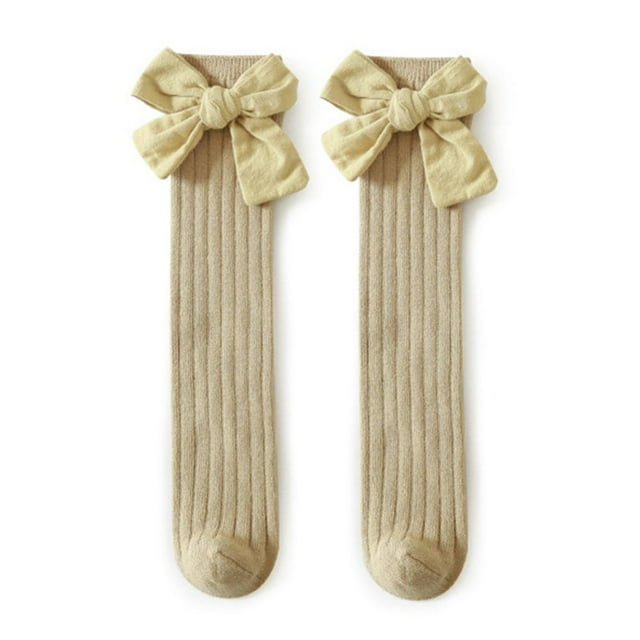 MesaSe Baby Girls Knee High Socks Newborn Toddlers Bow Knit Socks Tube Ruffled Uniform Stockings