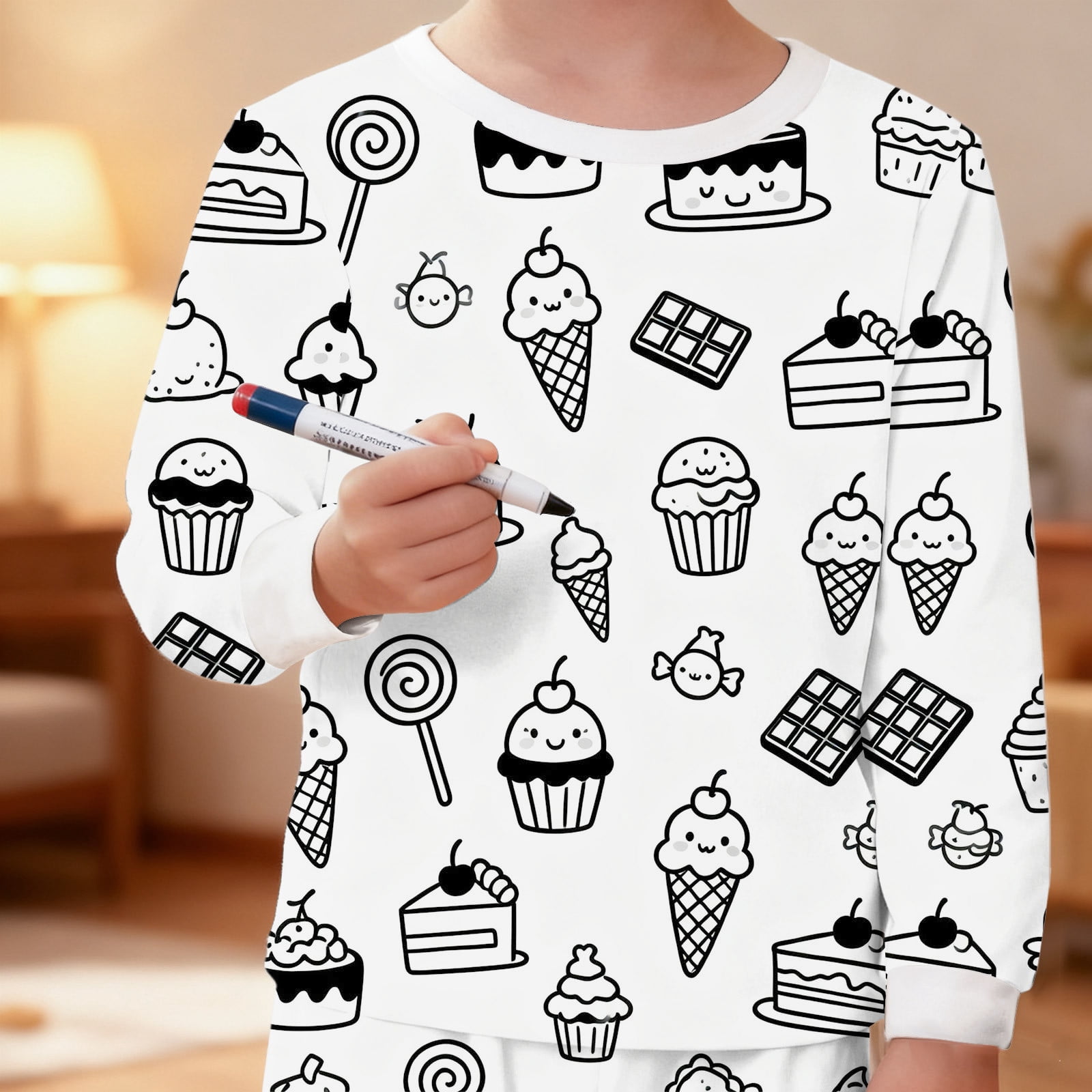 Owordtank Kids DIY Colorable Pants Set Boys Girls Hand Painted T Shirts and Pants Sets Funny Cartoon Coloring 2 Piece Outfits