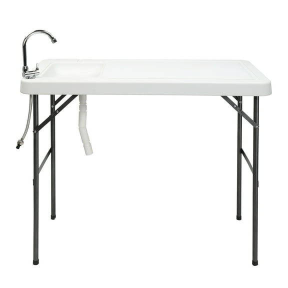 Folding Fish Cleaning Table with Sink and Faucet, Portable Outdoor Camping Sink Station, Hunting Cutting Table for Dock Beach Patio Picnic