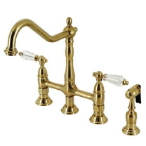 Kingston Brass KS1277WLLBS Wilshire Two-Handle 4-Hole Deck Mount Bridge Kitchen Faucet with Brass Side Sprayer in Brushed Brass