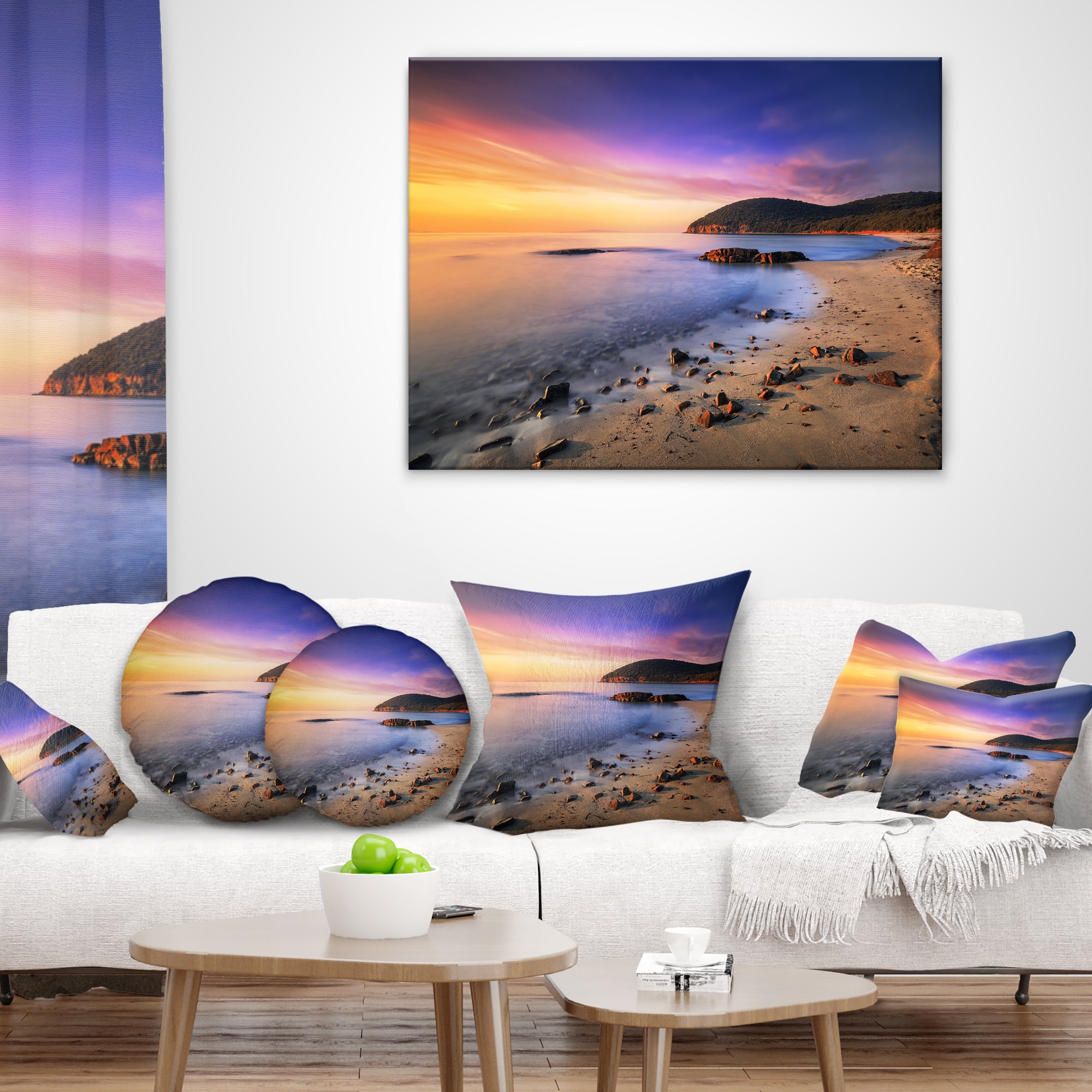 Designart Sunset in Cala Violina Bay Beach - Seashore Throw Pillow - 16x16