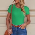 thumbnail image 6 of KLL Women 's Crew Neck Bodysuit Jumpsuits Forestgreen Print Short onesies Stretch T Shirts, 6 of 7