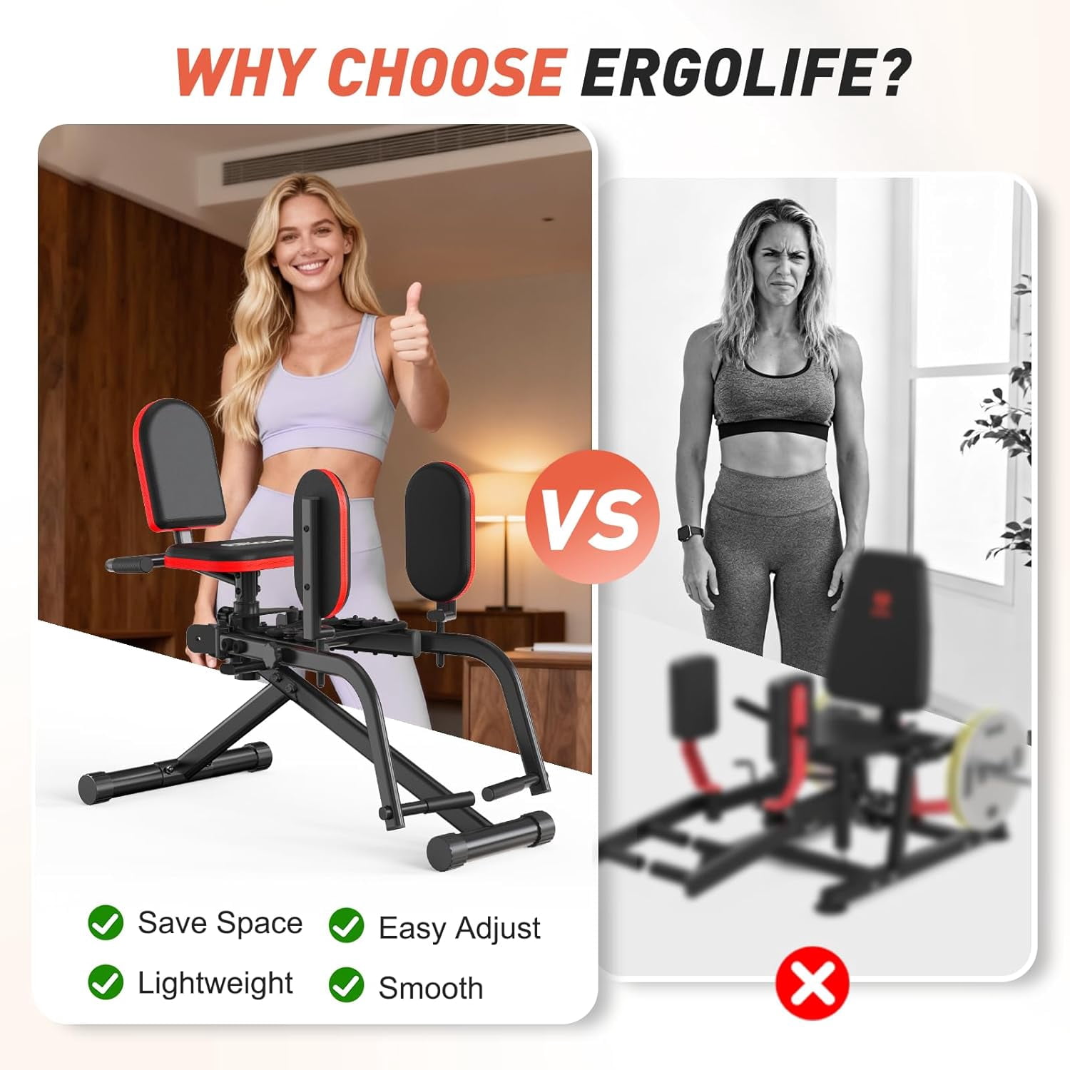 HXD-ERGO Hip Abductor Adductor Machine, 6-Level Adjustable, Plush Padding, Compact, for Home Gym, Women and Men