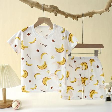 

Elvqul Sleepwear for Kids Cotton White Pull on 2-Piece Casual Crew Neck Shorts Sleepwear