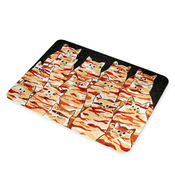 KuzmarK Glass Cheese Cutting Board 11"x7.75" - Earth Tones Camo Camouflage Kitties Abstract Cat Art by Denise Every