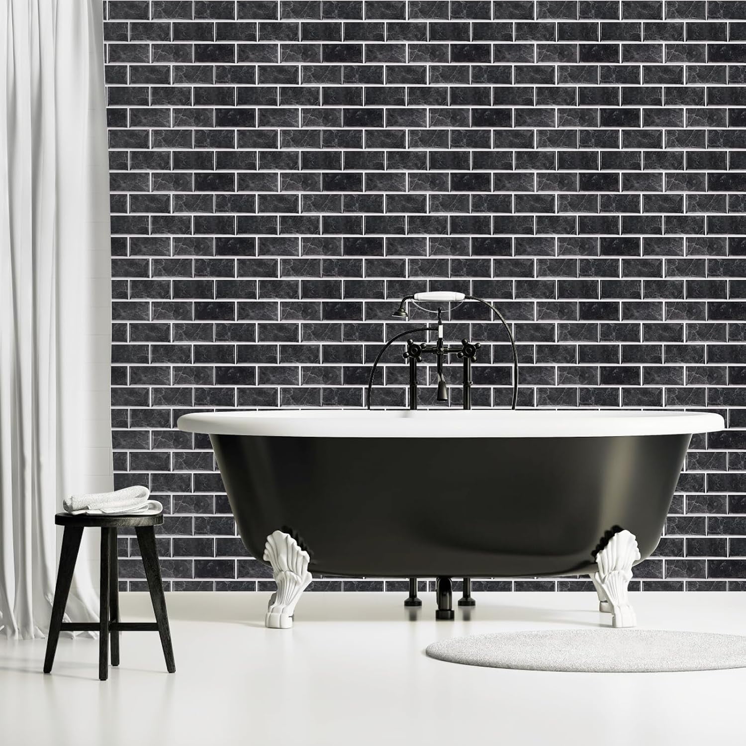 (3 pack) Backsplash Tile for Kitchen Peel and Stick, 12-Sheet Stick on Subway Tiles for Kitchem, Bathroom Back Splashes, 11.8" x 5.9", Black
