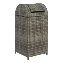 Pemberly Row Coastal Polyester Wicker/Steel Patio Trash Bin in Gray