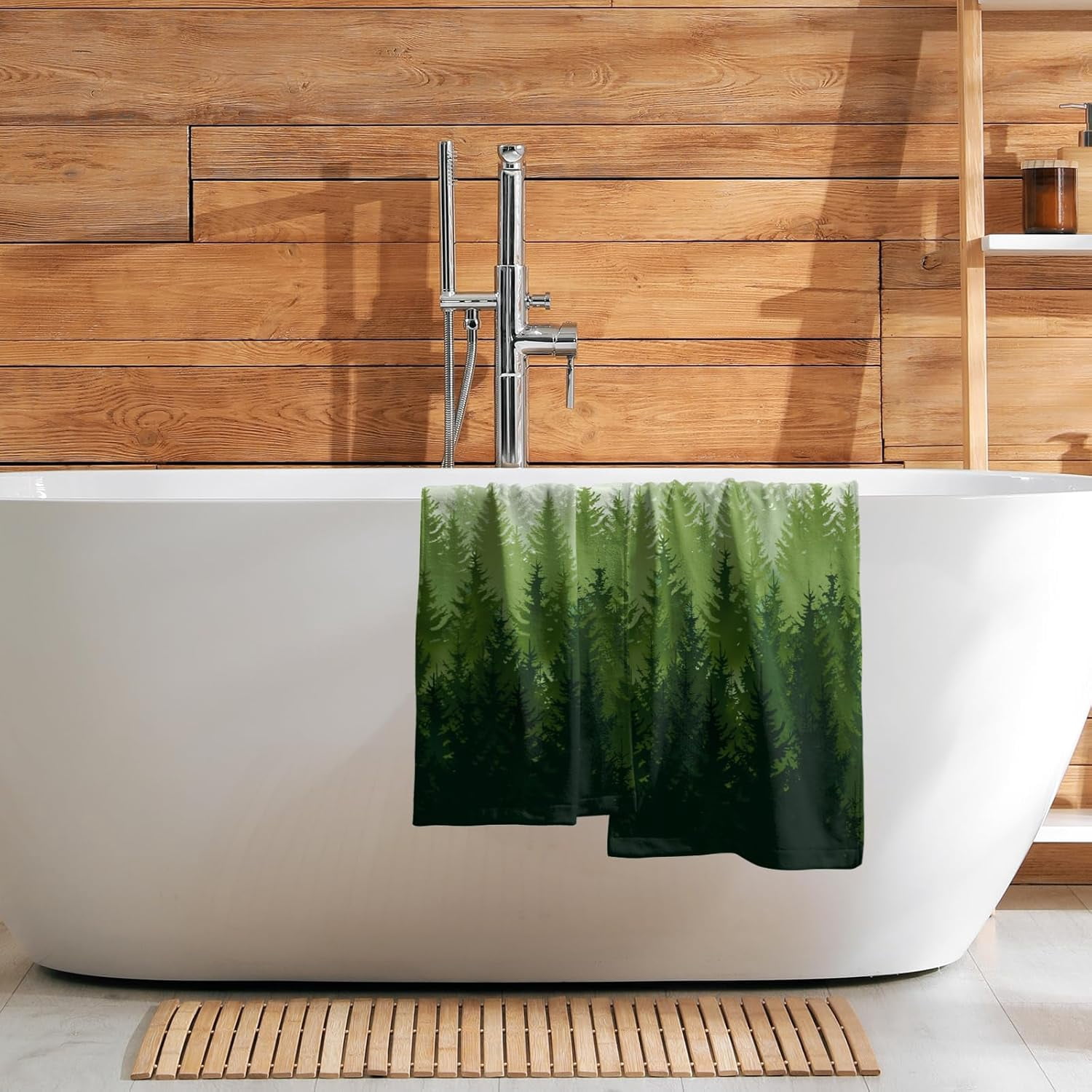 Misty Green Forest Hand Towels,Wild Nature Landscape Soft Water Absorbent Decorative Towel Washcloths for Bathroom Kitchen Spa Gym Yoga 14X28 Inch