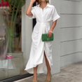 thumbnail image 2 of Vedolay Summer Dress Women's V Neck Ruffle Sleeve Bodycon Sheath Wrap Ruched Casual Party Work Dresses,White L, 2 of 5