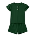 thumbnail image 3 of EnJoCho Girls Summer Outfit 2 Piece Kids Double Sleeve Button T-Shirt Baggy Cotton Elastic Waist Shorts Set Cute Casual Plain Outfit Girls Shirt and Shorts Set Kindergarten Starter Pack, 3 of 6