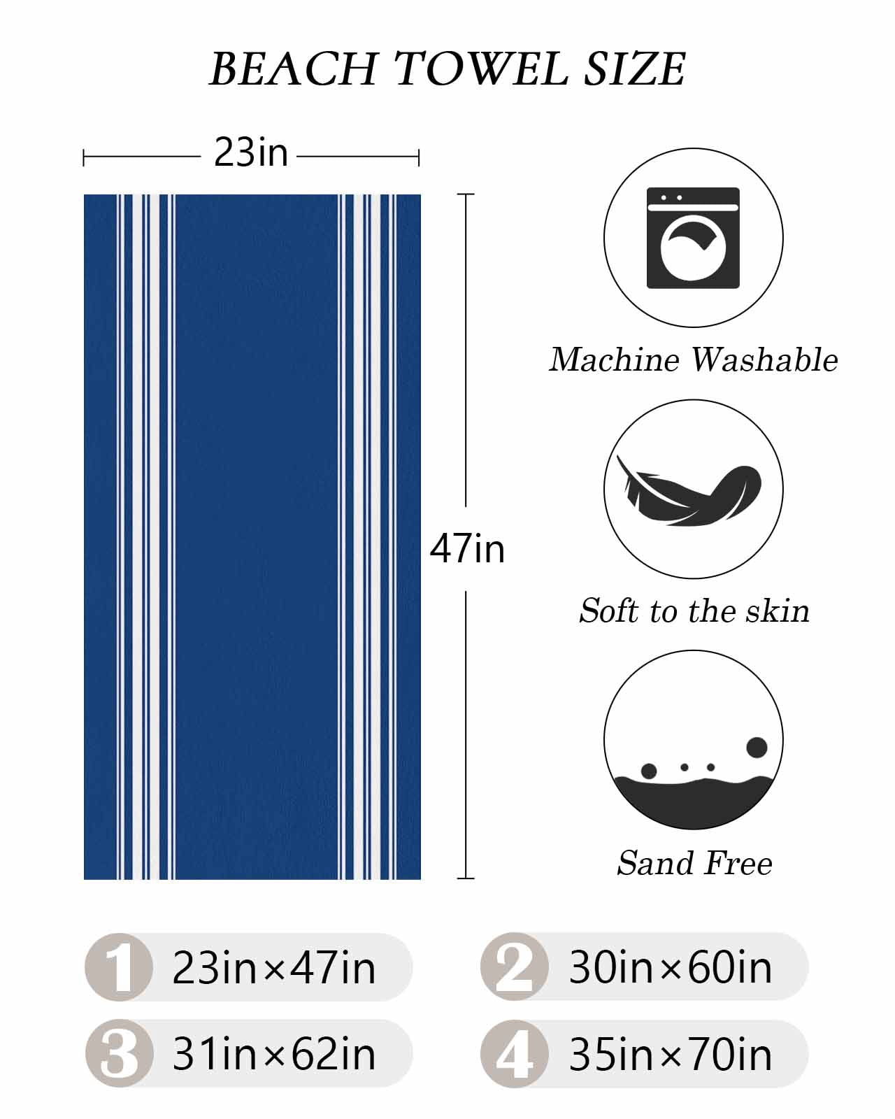 Blue Striped Beach Towels Oversized Super Absorbent, Farmhouse Blue White Stripes Lightweight Bath Towel Quick Dry Sets For Bathroom/Pool/Rv Camping/Beach Play/Gym Room/Picnic 30"x60"