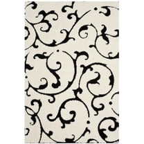 SAFAVIEH Florida Aline Floral Vines Shag Area Rug, Ivory/Black, 5'3" x 7'6"
