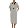 thumbnail image 2 of INSPIRE CHIC Nightgown for Men's Short Sleeves Button Closure Contrast Color Long Nightshirts L Gray, 2 of 5