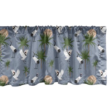 Ambesonne Bird Print Window Valance, Japanese Cranes and Bush, 54" X 12", Purpleblue Multicolor