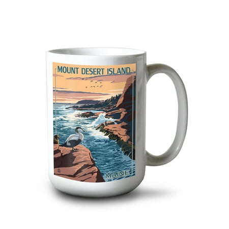 

15 fl oz Ceramic Mug Acadia National Park Maine Mount Desert Island With Bird Dishwasher & Microwave Safe