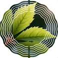thumbnail image 2 of Vibrant Metal Hanging Wind Spinner with Concentric White Lines & Green Leaf Design Perfect for Yard & Garden Decor, 2 of 6