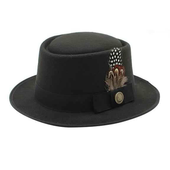 MEICHEN Fedora Hats for Women Bavarian Costume Hat With Feather Solid Color Panama Hat Plain Hat Black