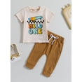 thumbnail image 2 of Bagilaanoe 2pcs Toddler Baby Boys Long Pants Set Short Sleeve Letter Print T-Shirts Tops + Trousers 6M 12M 18M 24M 3T Kids Casual Outfits, 2 of 9