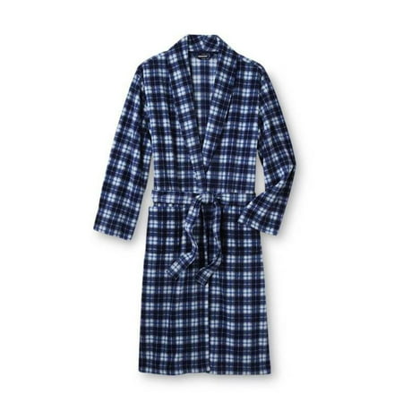 Joe Boxer Mens Plush Navy Blue Plaid Robe Housecoat Bath Robe