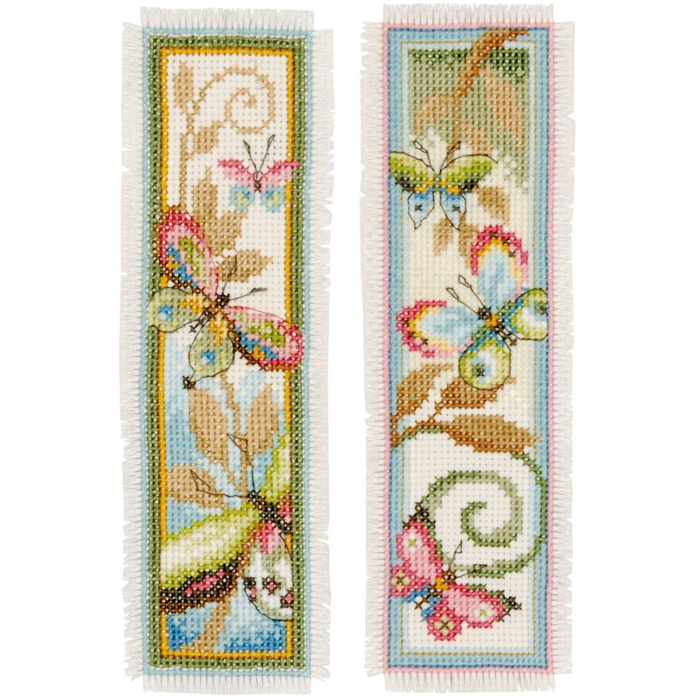 Deco Butterflies Bookmarks On Aida Counted Cross Stitch Kit2"X7" 14