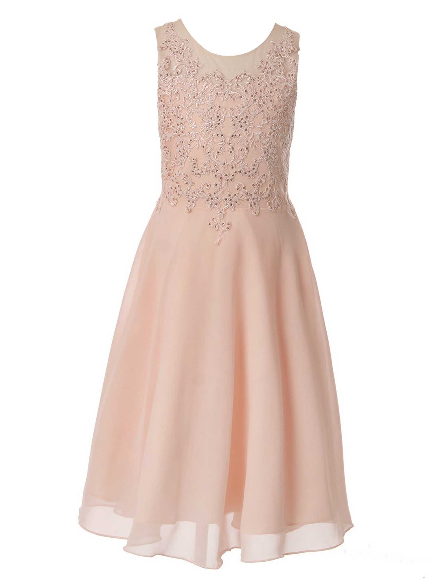 beige tea length dress