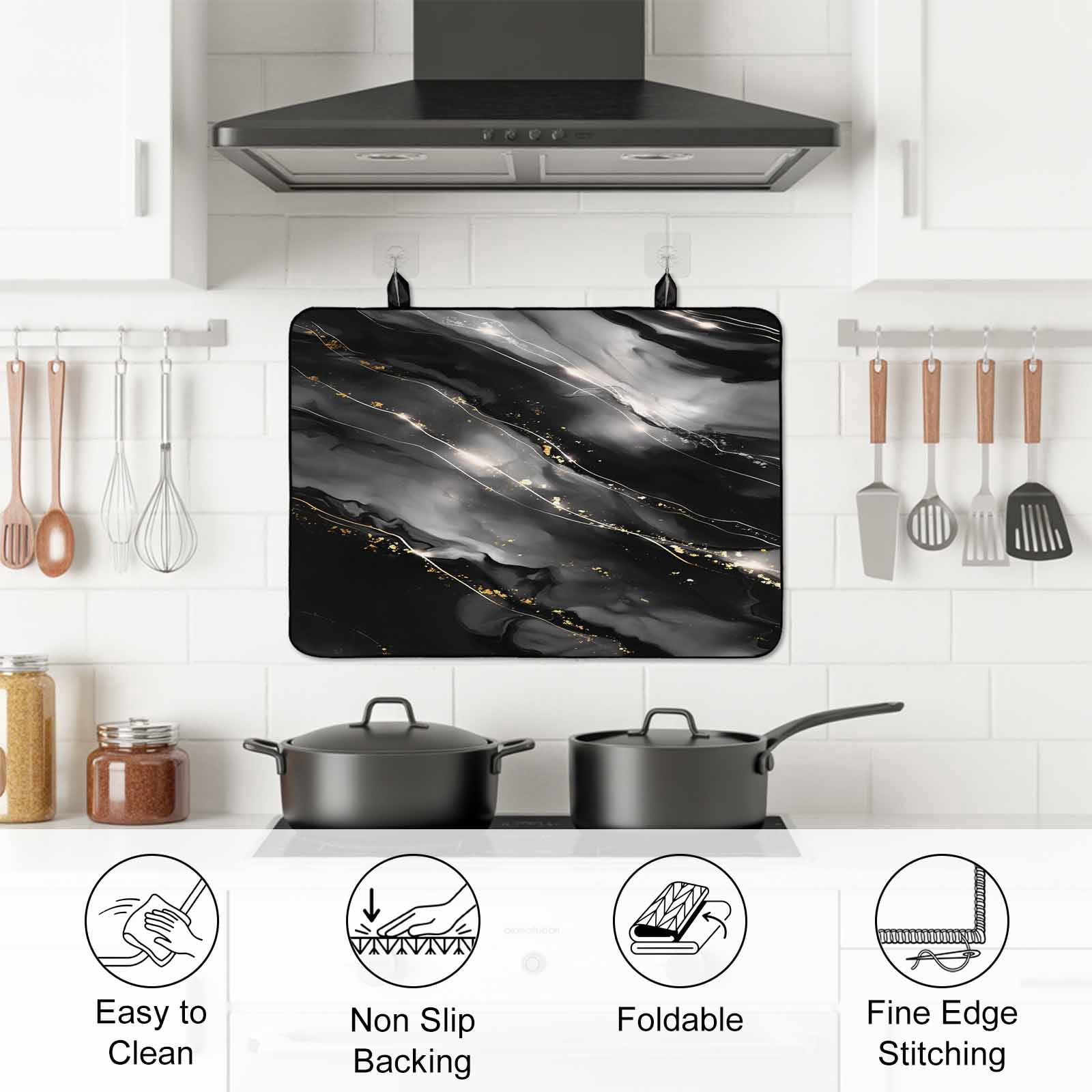 Blake Gray Marble Stove Top Cover for Electric Stove, Heat-proof & Non Slip Glass Top Stove Cover Protector, Modern Abstract Art Marble Crack Kitchen Flat Cooktop Rubber Mat 24x21 Inches