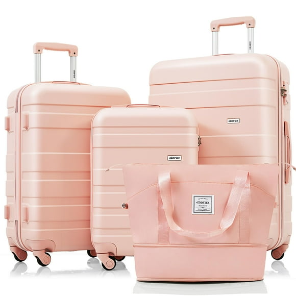 Merax 4 Pcs Expandable ABS Hardshell Luggage Spinner Wheel Suitcase TSA Lock Suit Case, Pink, 4-Piece Set
