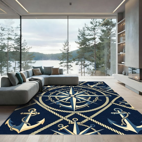 ODIKA 4' x 6' Machine Washable Non-Slip Area Rug, graphic print High Traffic Rug, Blue, 1106171