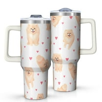 OBREWU Pomeranian Dogs with Hearts Tumbler with Handle and Lid,Pomeranian Dogs with Hearts 40oz Double Wall Vacuum Insulated Tumbler,Cups Gift for Women and Men