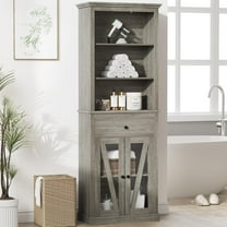 Juiluna 66.5" Tall Bathroom Storage Cabinet, Farmhouse Floor Display Cabinet with Doors and Adjustable Shelves, Freestanding Wooden Storage Hutch Cupboard for Bathroom, Kitchen, Living Room, Grey