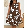 thumbnail image 2 of Plus Size Women Summer Casual Printed Short Camisole Dress Vacation Brown Sundress Floral Mini Dress, 2 of 10