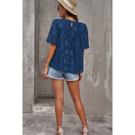 GCKG Women s Floral Textured Ruffled Half Sleeve Babydoll Top (US 8-10)M