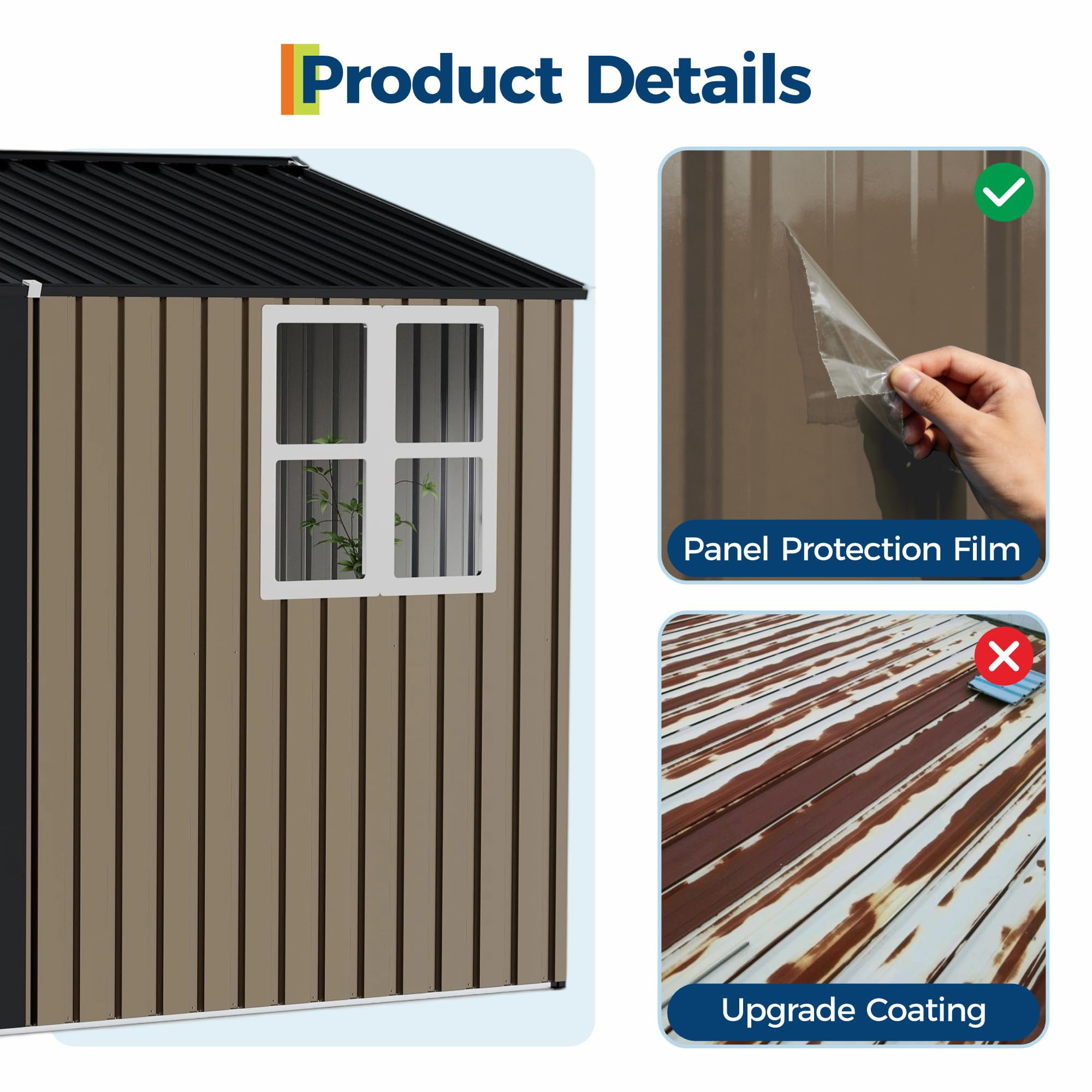 8x10 FT Outdoor Storage Shed,450CU.T Metal Tool Shed with Clear Window, Lockable Doors,Large Garden Storage Box with Sloping Roof，Sheds&Outdoor Storage for Backyard Garden Patio Lawn, Brown