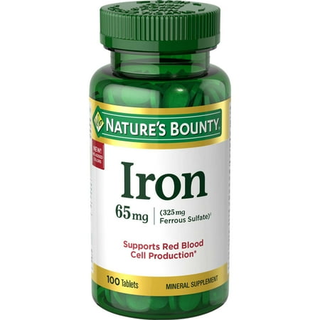 Nature’s Bounty Iron Supplement, 65mg, Mineral Supplement, 100 Tablets