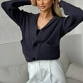 thumbnail image 5 of XPMWRP Women's Open Front Button Down Oversized Cardigan Drop Shoulder Sweater Long Sleeve Solid Color Loose Knit Jacket Fall Causal Loungewear Blue Free Size, 5 of 9
