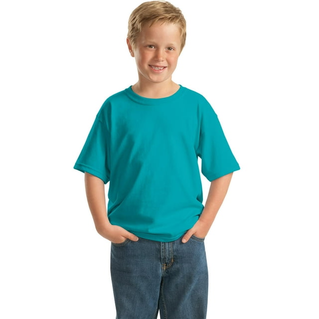 Gildan T-Shirt à Manches Courtes pour Garçon en Coton 100 pour Cent avec Encolure Rubanée 5000B