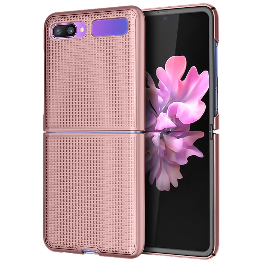 Case for Galaxy Z Flip, Nakedcellphone [Rose Gold Pink] Protective SnapOn Cover [Grid Texture