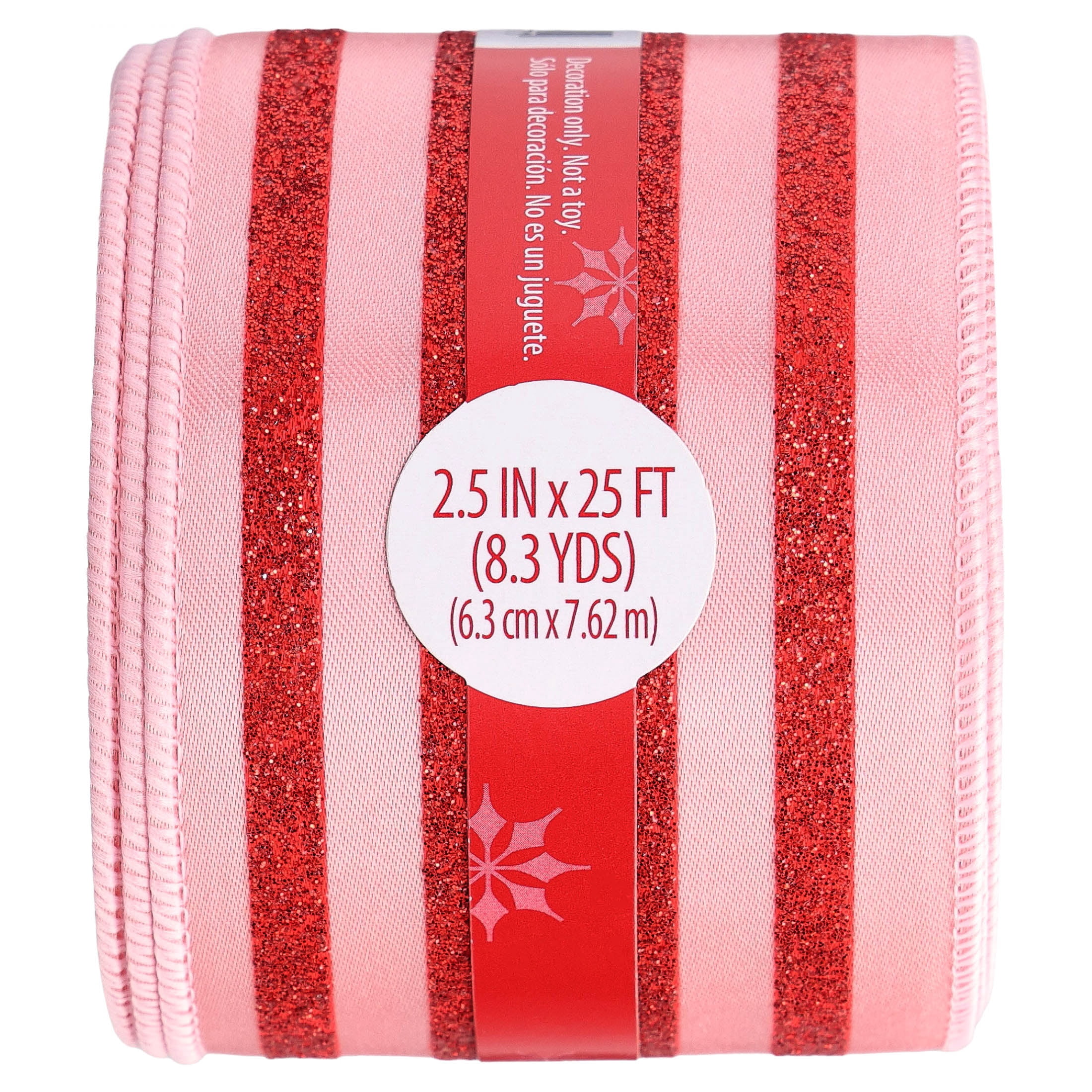 Pink and Red Glitter Striped Christmas Ribbon, 2.5" x 25', by Holiday Time