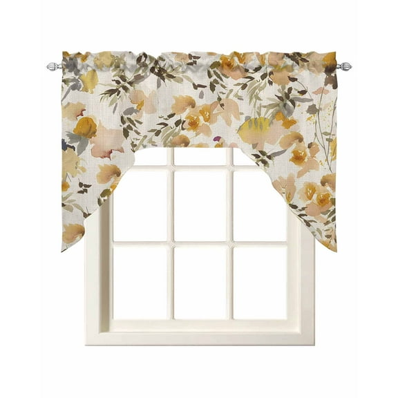 Vintage Orange Flower Kitchen Swag Valances for Windows, Farmhouse Botanical Floral Retro Swag Valances Curtains for Living Room, Rod Pocket Window Treatments for Bathroom, Bedroom, Cafe, 56"x36"
