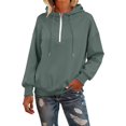thumbnail image 2 of Women's Quarter Zip Hoodie,Soft Pullover Sweatshirt with Adjustable Hood,Long Sleeve Casual Streetwear for Everyday, Solid Color Comfortable Hooded Top for Women, Trendy Zip Up Design Blackish Green, 2 of 7