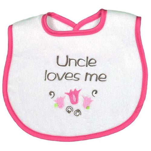 Baby Girls "Uncle Loves Me" Embroidered Bib, Strawberry by Raindrops