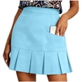 thumbnail image 2 of Pleated Mini Skirts with Pocket Womens High Waisted Short Skirt Ruffled Hem Cute Golf Casual Summer Clothes (S, Light Blue), 2 of 8