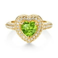 thumbnail image 2 of Gem Stone King 18K Yellow Gold Plated Silver Green Peridot and White Moissanite Heart Shape Ring for Women (1.39 Cttw, Size 7), 2 of 4