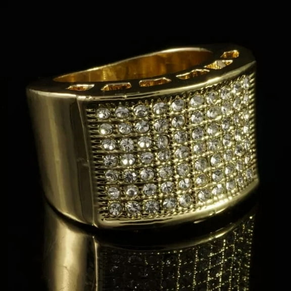 925 Silver 2.0Ct Round Cut Simulated Diamond Men's Engagement Cluster Ring 14K Yellow Gold Plated