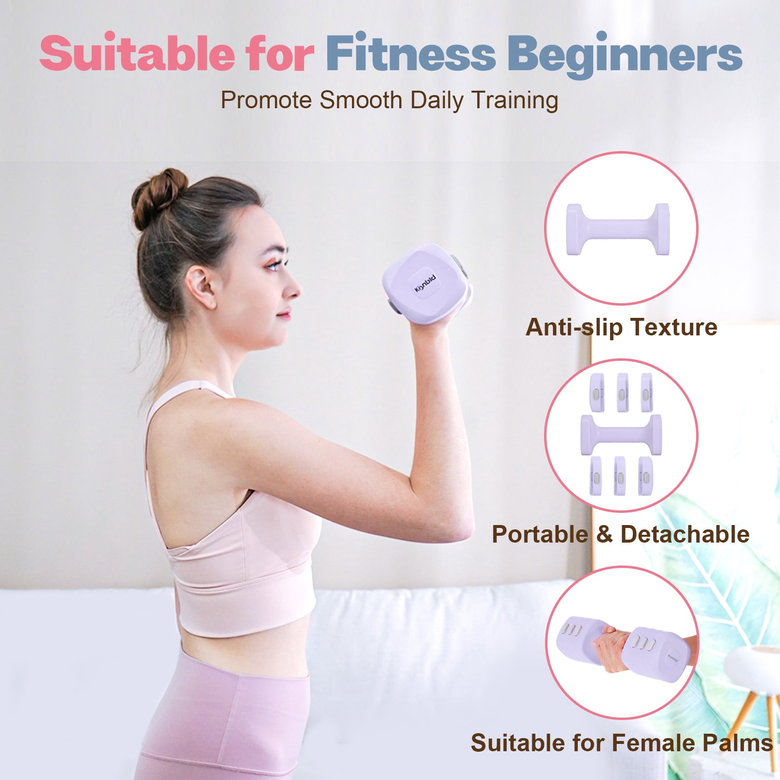 kisnbld Adjustable Dumbbell Set of 2, 4 in 1 Free Weights Dumbbells Set for Women with Fast Adjustment, Each 2lb 3lb 4lb 5lb Hand Weights Set for Home Gym & Outdoor Exercise Training