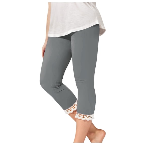 FAOWME Girls High Waisted Lace Elastic Sports Capris Summer Solid Color Stretchy Workout Leggings Lightweight Comfort For And Juniors Grey 12-13 Years