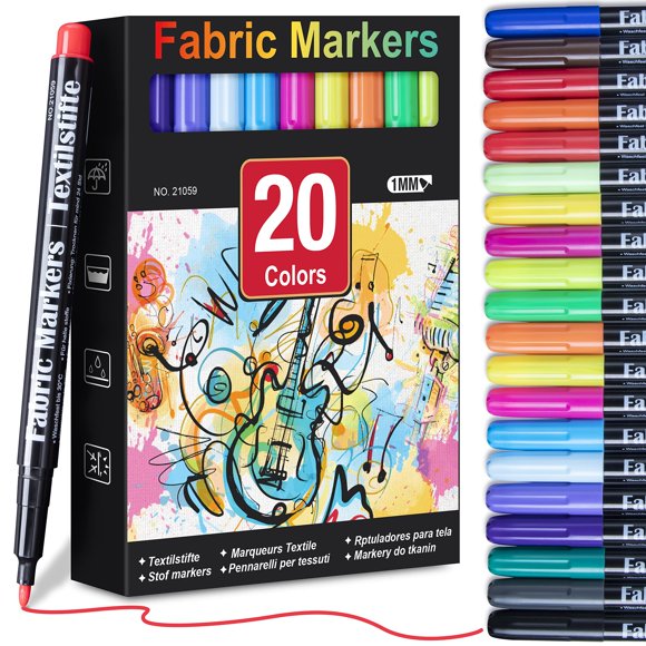 Marcadores de tela DAPAWIN Permanent, 20 colores para ropa