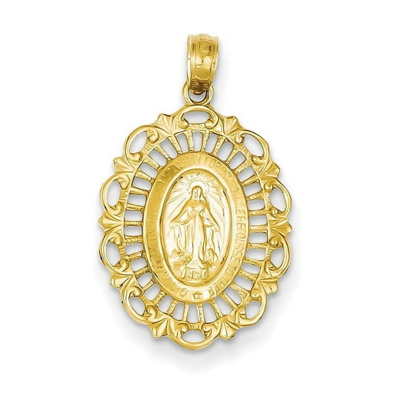 Finest Gold 15 x 26 mm 14K Yellow Gold Oval Miraculous Medal Pendant