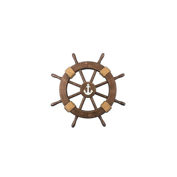 Handcrafted Model Ships Rustic Wood Finish Ship Wheel with Anchor 18" - Anchor Decoration